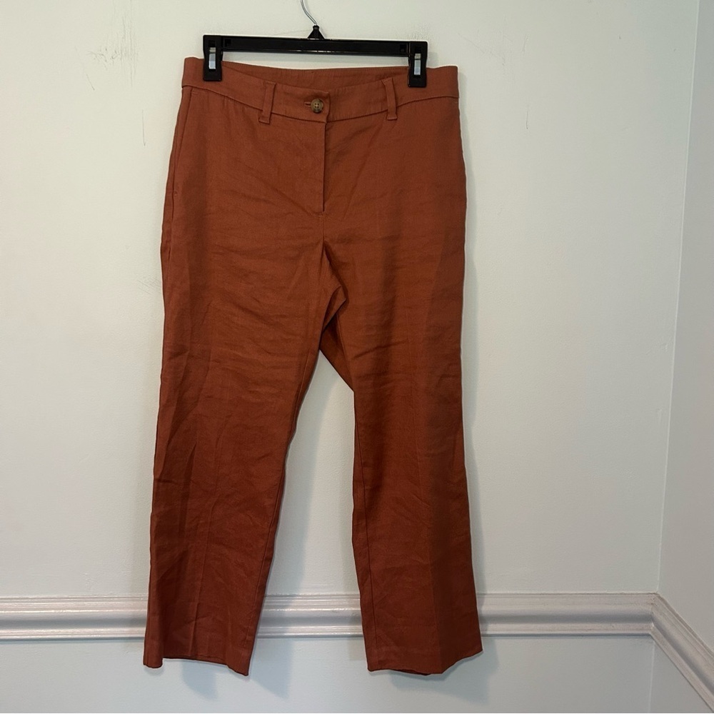 J. Jill Red Oak Brown Wide Leg Linen Stretch Dress Pants Size 6